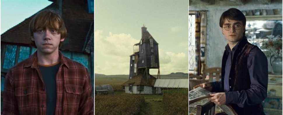 Collage Of The Burrow In Harry Potter Movies With Ron Weasley And Harry Potter Daniel Radcliffe and Rupert Grint