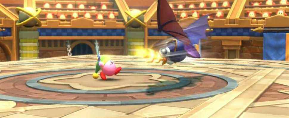 Kirby and Meta Knight preparing to fight in Kirby and the Forgotten Land