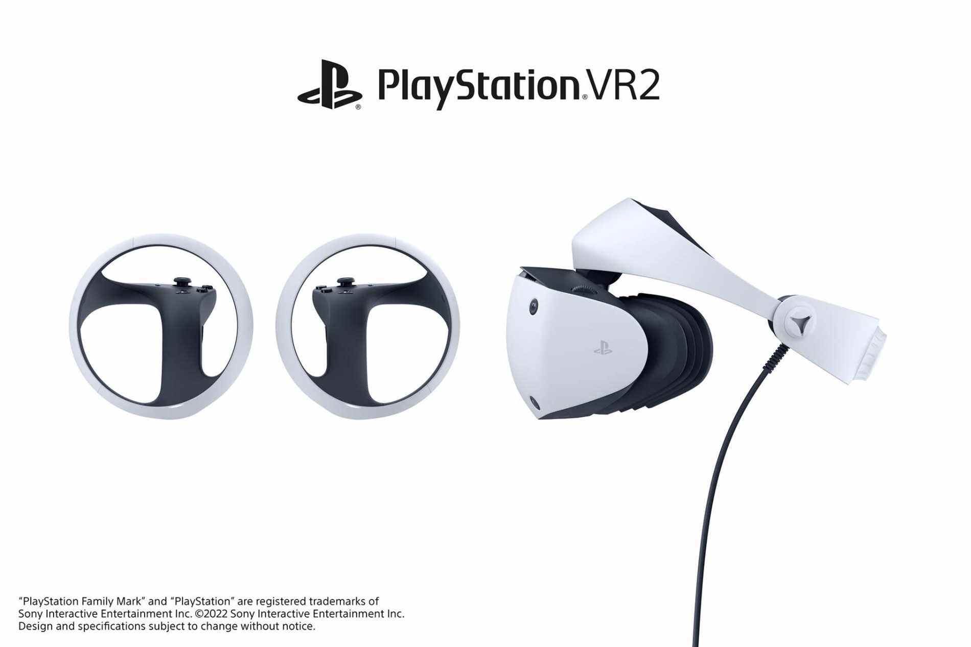 Vue latérale du casque PlayStation VR 2 avec manettes