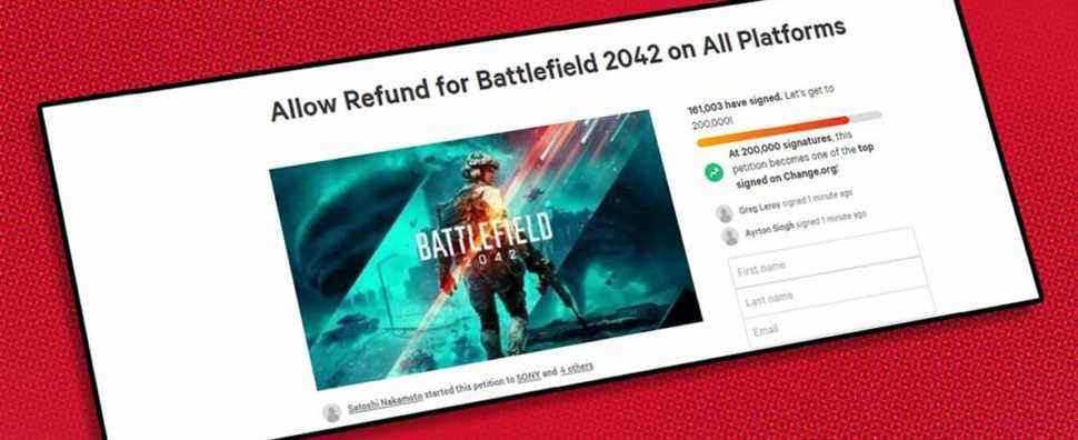 Plus de 160 000 joueurs de Battlefield 2042 signent une pétition demandant un remboursement