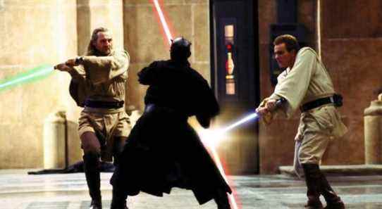 Qui-gon, Obi-wan, and Maul in Star Wars: The Phantom Menace