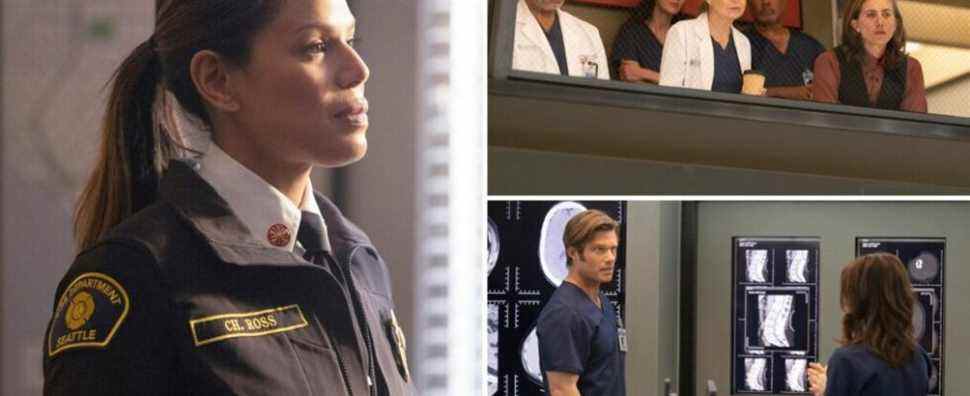 Merle Dandridge in Station 19, Ellen Pompeo, E.R. Fightmaster, Chris Carmack in Grey's Anatomy