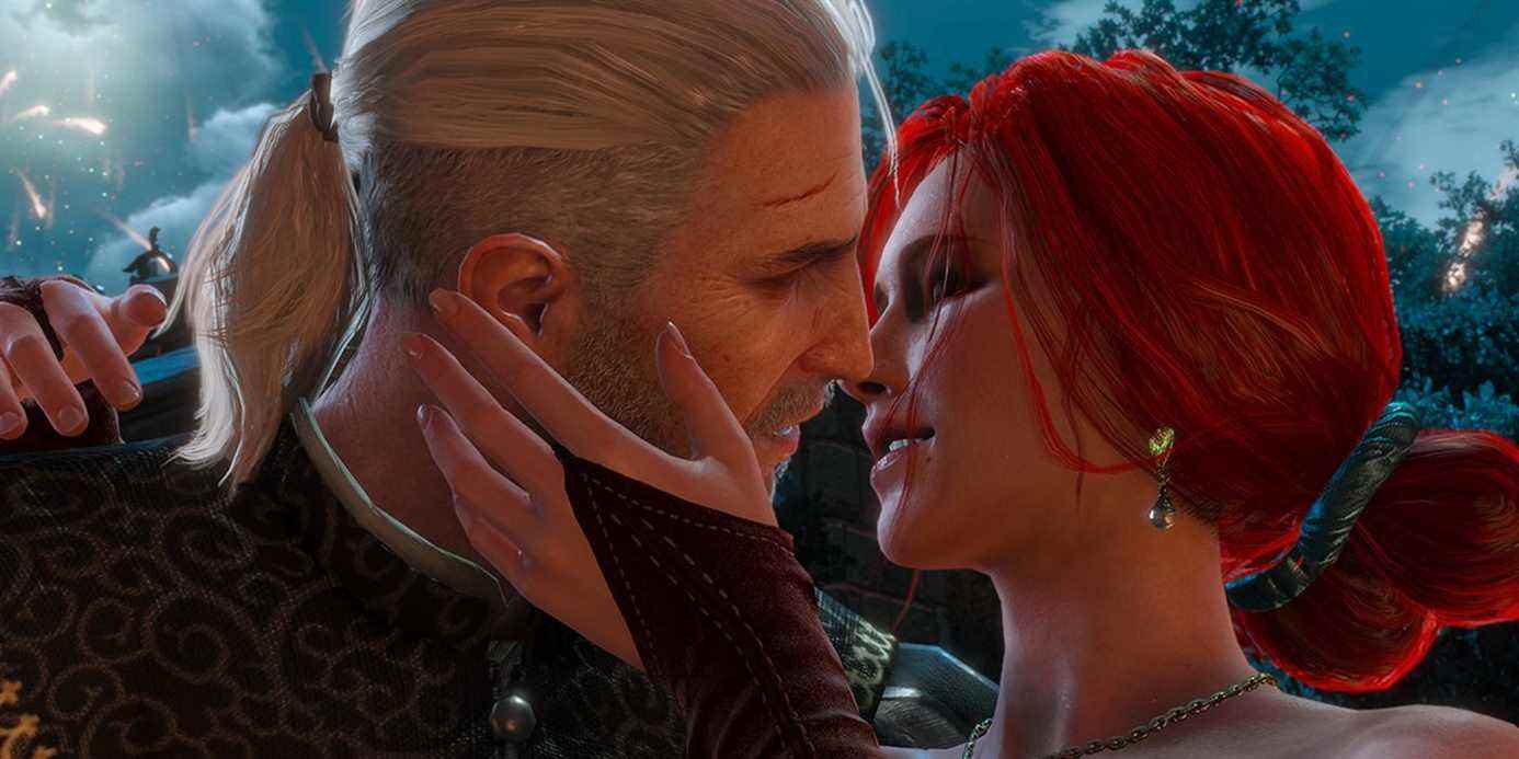 Geralt et Triss s'embrassent dans The Witcher 3