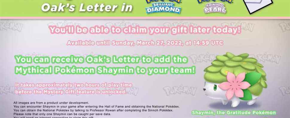 Pokemon Brillant Diamant et Perle Brillante à offrir à Shaymin