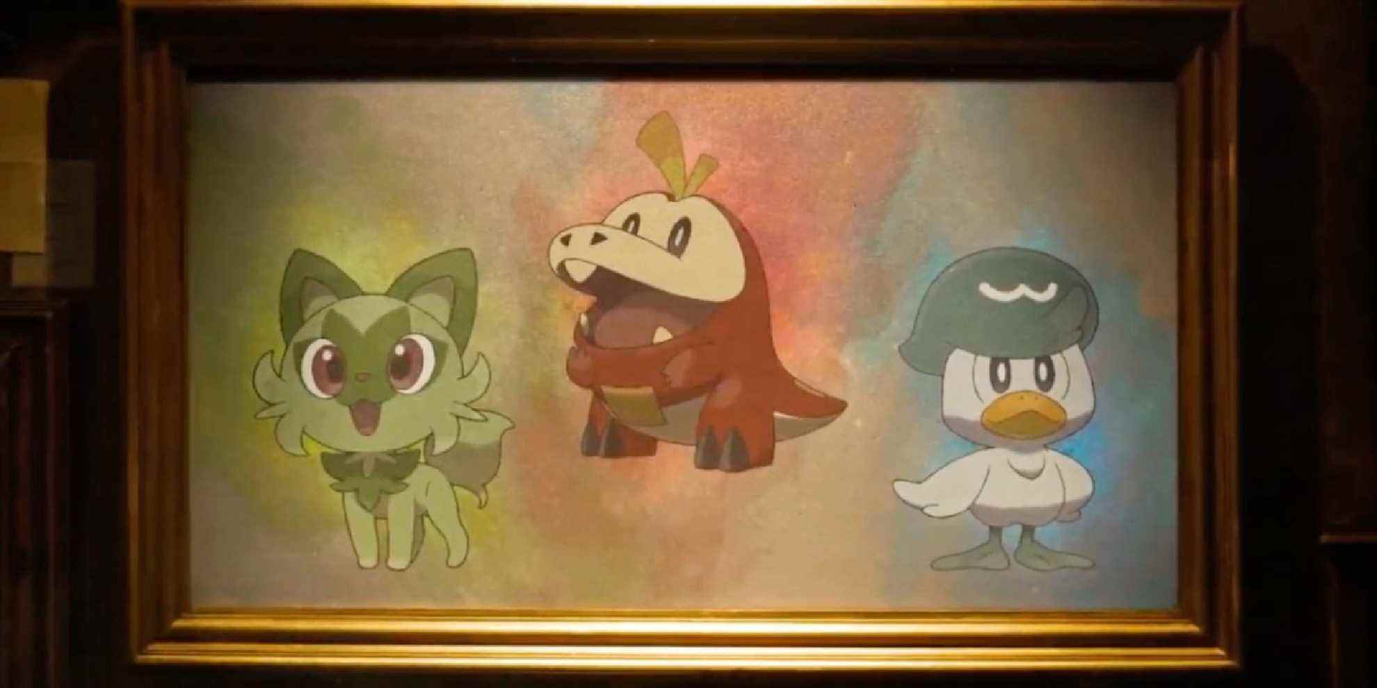 Sprigatito, Fuecoco et Quaxly apparaissant dans la bande-annonce de Pokemon Scarlet & Violet