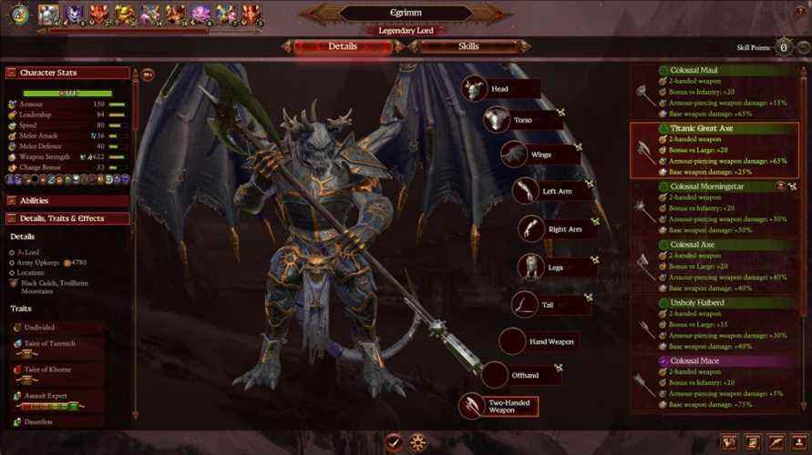 Construire un seigneur légendaire pendant notre examen de Total War: Warhammer 3
