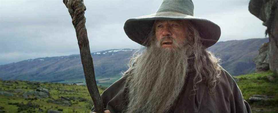 Ian McKellen's Gandalf frowning and holding his staff in The Hobbit