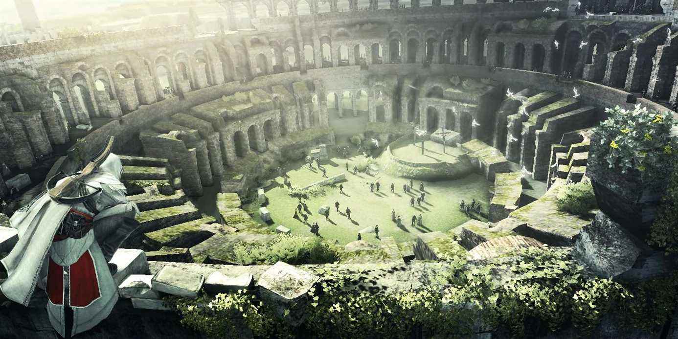Capture d'écran Assassin's Creed Brotherhood Ezio regardant par-dessus le Colisée