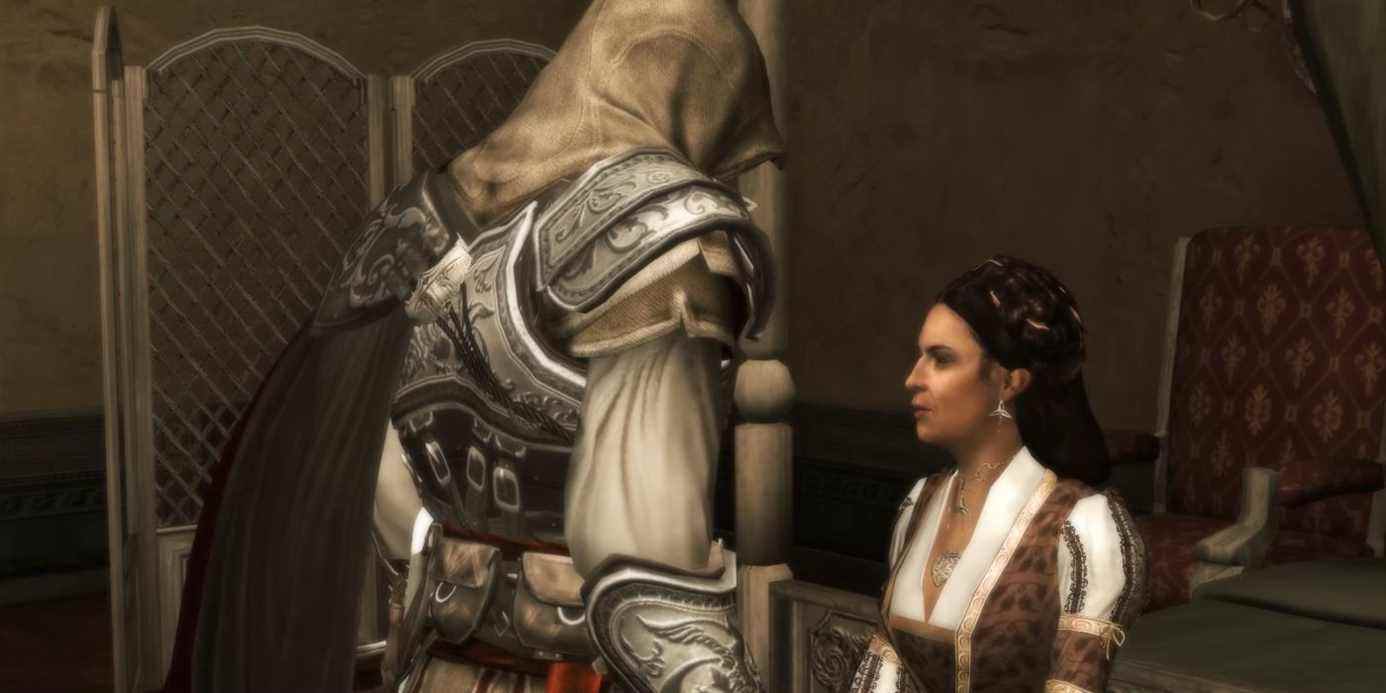 Capture d'écran Assassin's Creed 2 Ezio et Maria Cutscene après avoir ramassé des plumes