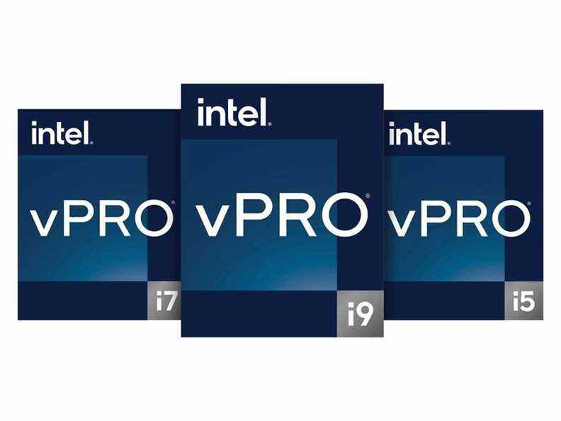 Insignes de la famille Intel vPro 12e génération (i5, i7, i9).  Inclut des rendus 16x9, 4x3, 1x1 intégrés