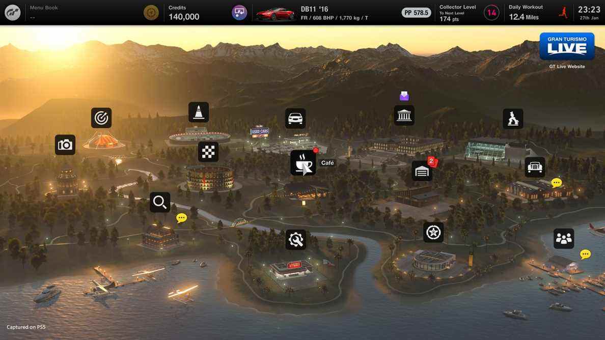 La carte Gran Turismo 7, avec accès à toutes les fonctionnalités du jeu