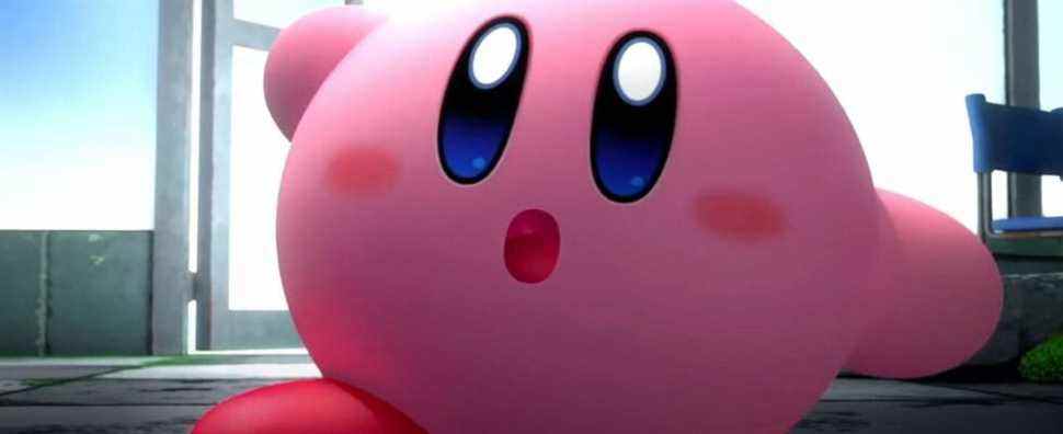 Kirby up close in a cinematic Kirby and the Forgotten Land trailer