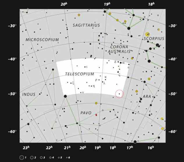 Localisation de HR 6819 dans la constellation du Telescopium.