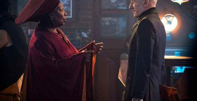 Pictured: Whoopi Goldberg as Guinan and Sir Patrick Stewart as Jean-Luc Picard of the Paramount+ original series STAR TREK: PICARD. Photo Cr: Nicole Wilder/Paramount+ ©2022 ViacomCBS. All Rights Reserved.