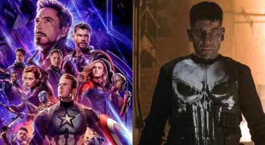 Split image of the poster for Avengers Endgame and Jon Bernthal as the Punisher