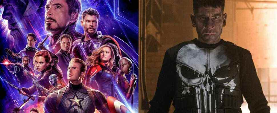Split image of the poster for Avengers Endgame and Jon Bernthal as the Punisher