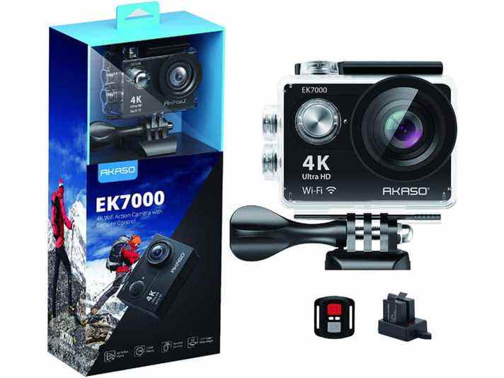 Caméra d'action AKASO EK7000 4K30FPS Caméra sous-marine Ultra HD en boîte avec accessoires.