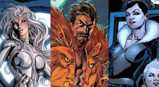 A split image depicts Silver Sable, Kraven the Hunter, and Sasha Kravinoff in Marvel Comics