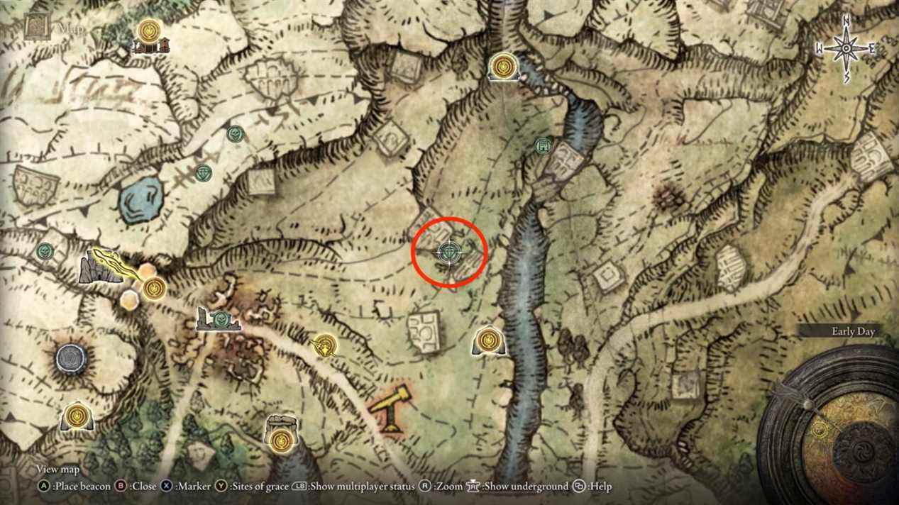 Le camp viking est situé dans le cercle rouge, avec quelques ennemis à cheval entre ici et le site de Grace.