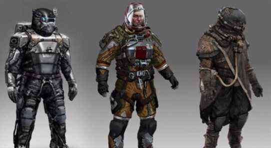 Starfield concept art showing three human explorer factions