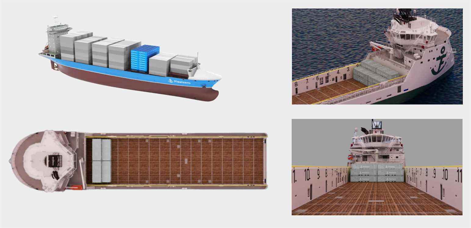 Rendus CG de bateaux transportant des batteries de conteneurs d'expédition.