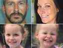 (Dans le sens des aiguilles d'une montre à partir du haut à gauche) Chris Watts a été reconnu coupable du meurtre de sa femme enceinte, Shanann Watts, et de leurs deux filles, Celeste et Bella.  (Weld County Sheriff's Office via AP/The Colorado Bureau of Investigation via AP)
