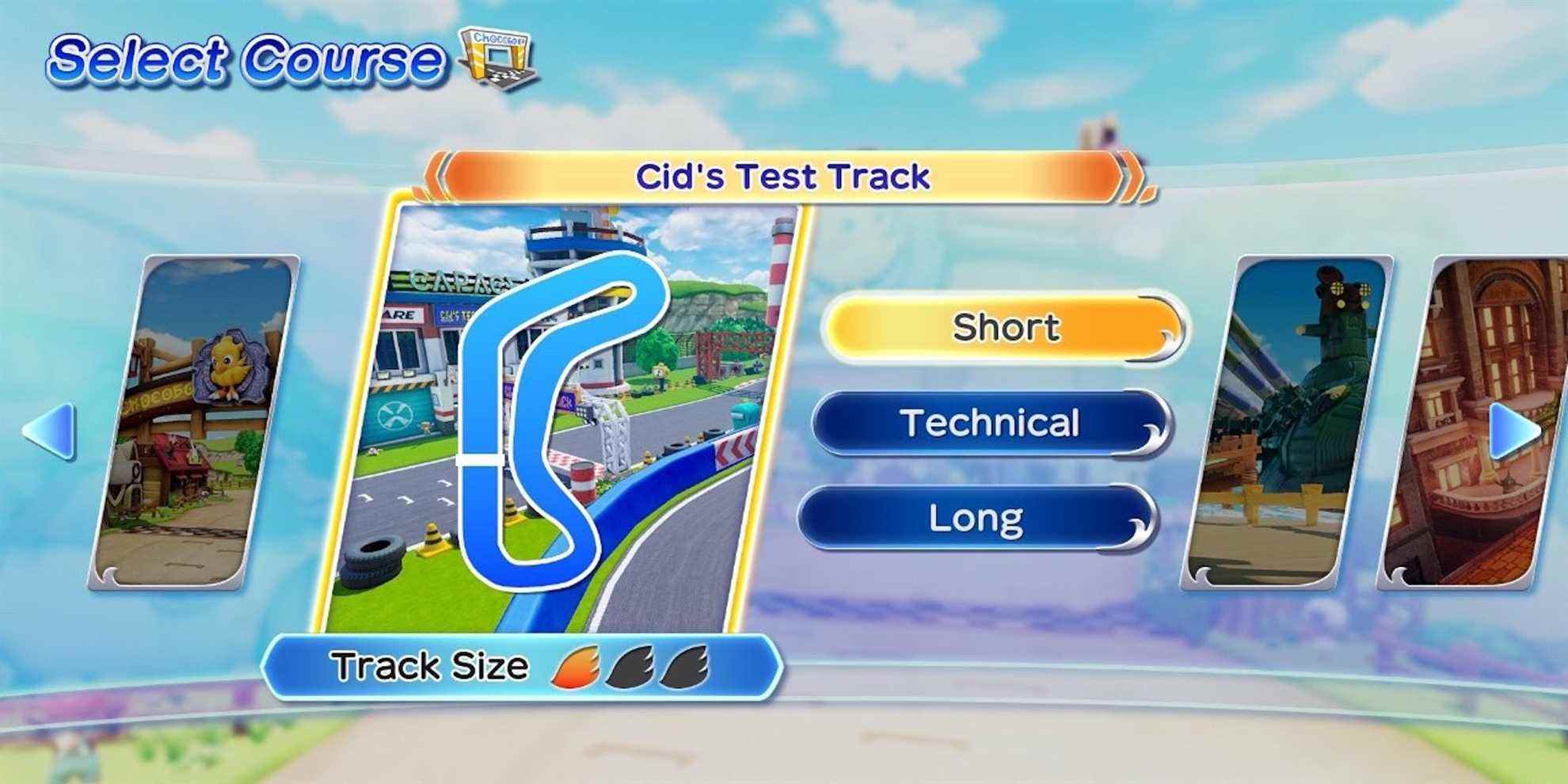 L'écran de sélection de parcours dans Chocobo GP