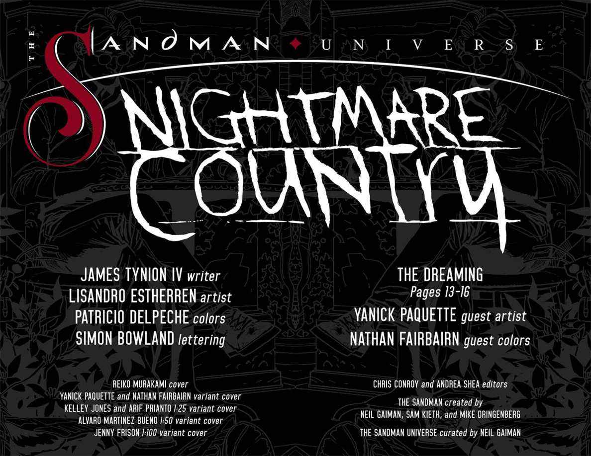 La page des crédits pour Nightmare Country #1 (2022)