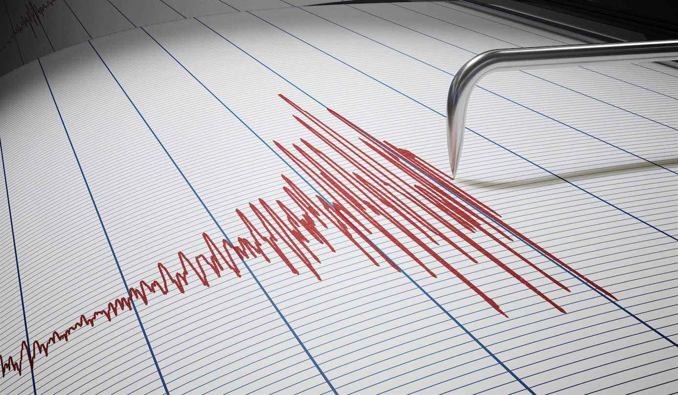 Le sismographe pour la détection des tremblements de terre ou le détecteur de mensonge dessine un graphique.  Illustration rendue 3D.
