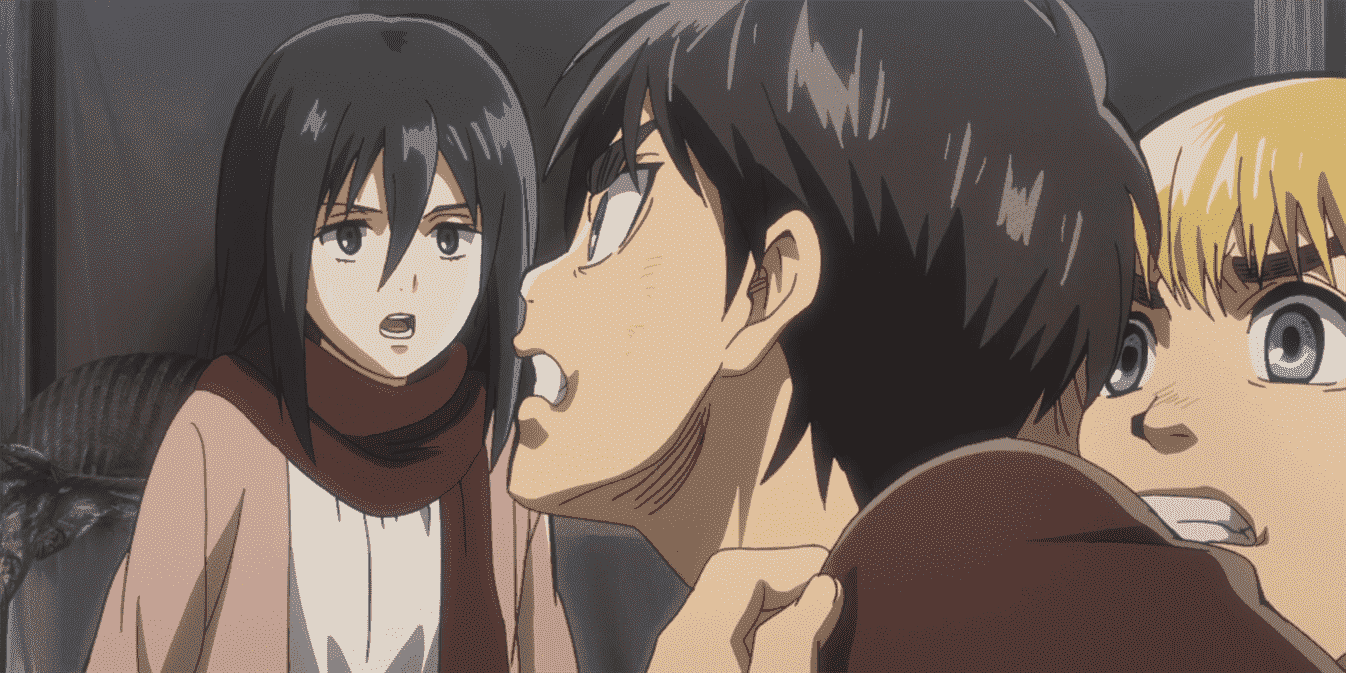 Attaque sur Titan Mikasa et Eren retenus par Armin