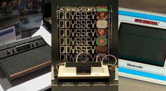 The Atari 2600 on display at E3; The Magnavox Odyssey with its original box; a Super Mario Bros version of the Game & Watch