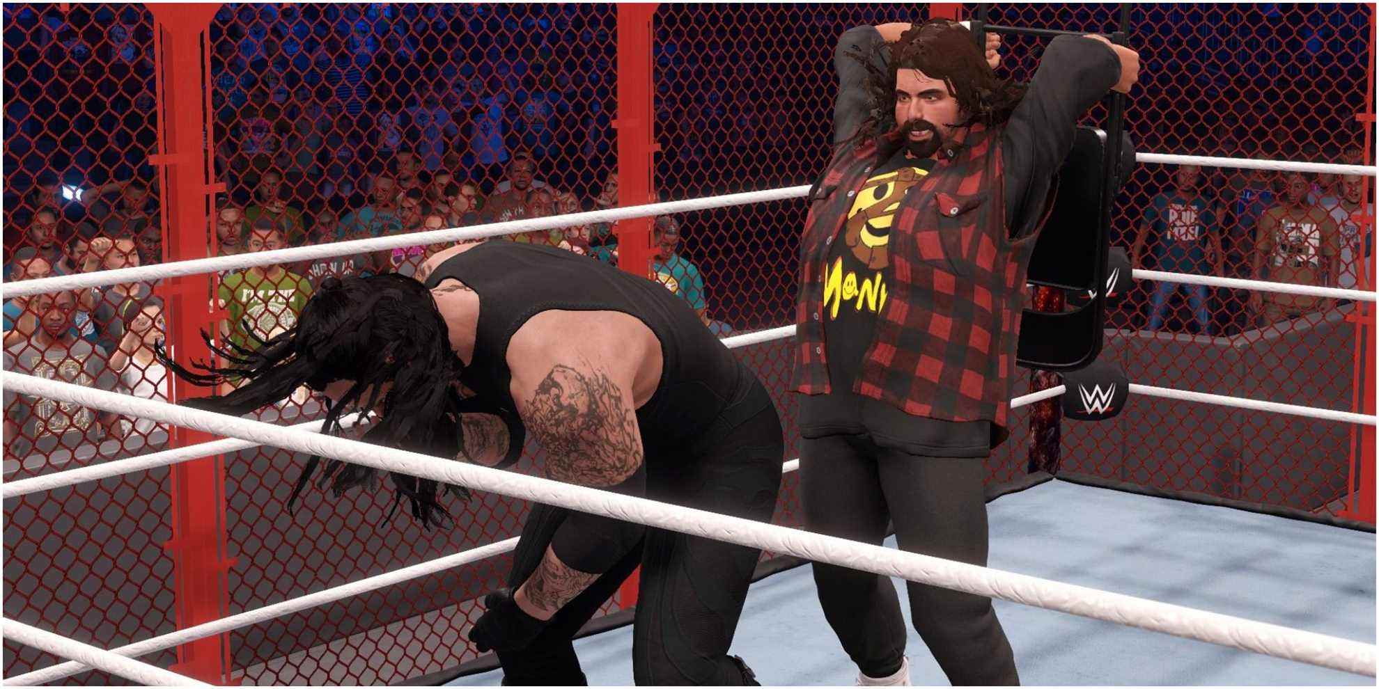 Mick Foley frappe Undertaker avec une chaise