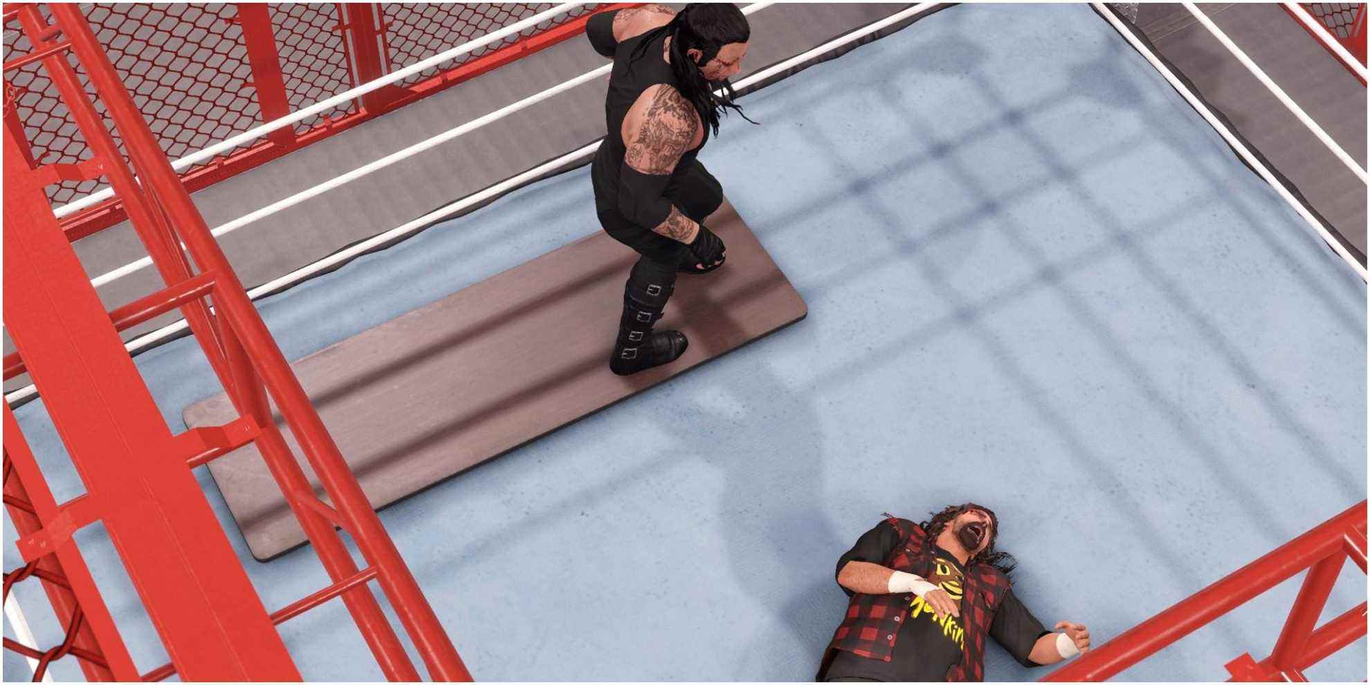 WWE 2K22 Foley est tombé à travers le toit de la cage