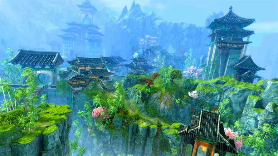La région insulaire verte et vibrante de Cantha de l'extension End of Dragons de Guild Wars 2