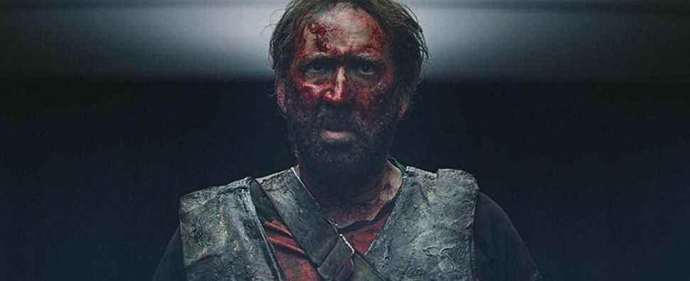 Nicolas Cage, covered in blood and ready to fight in Mandy