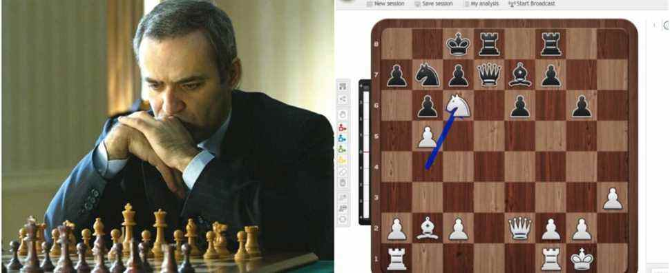 (Left) Garry Kasparov playing Chess (Right) Knight moving to a nice outpost