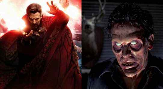 Split image of the Doctor Strange in the Multiverse of Madness poster and Bruce Campbell in Evil Dead 2