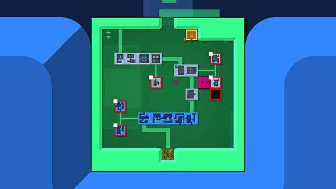 Un cube vert contenant l'écran de la carte d'un monde ancien dans la Parabox de Patrick