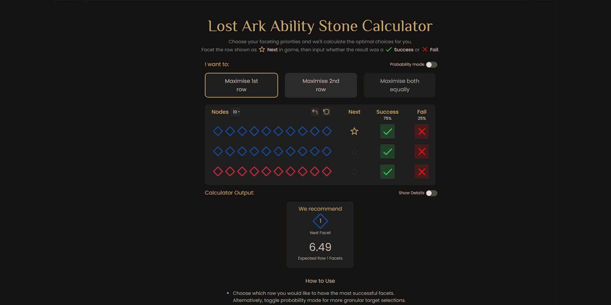 Lost Ark - Exemple d'un calculateur de pierre de capacité créé par un fan