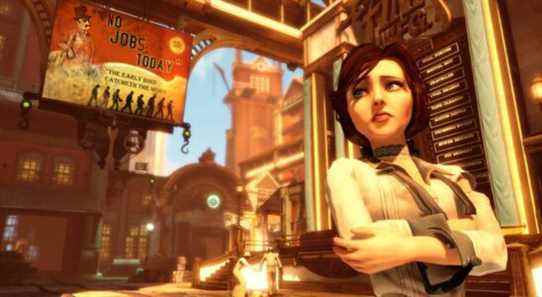 Elizabeth from Bioshock Infinite crossed arms in city