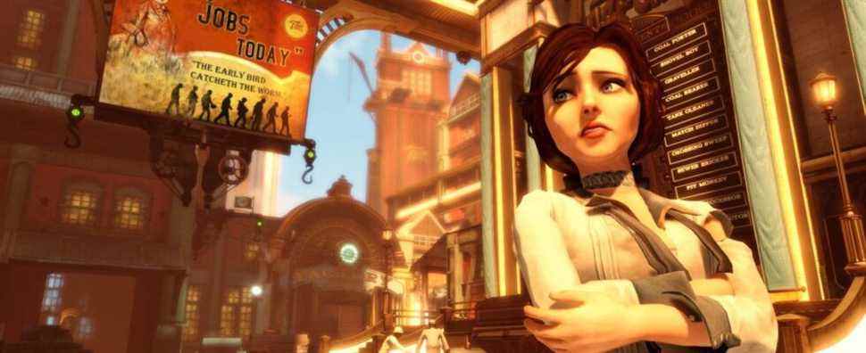 Elizabeth from Bioshock Infinite crossed arms in city