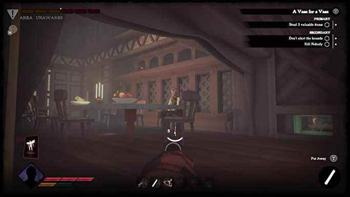 Le joueur lance une fléchette endormie sur un citoyen sans méfiance assis à sa table de salle à manger à Abermore