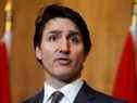 Le premier ministre Justin Trudeau prend la parole lors d'une conférence de presse à Ottawa le 22 mars.