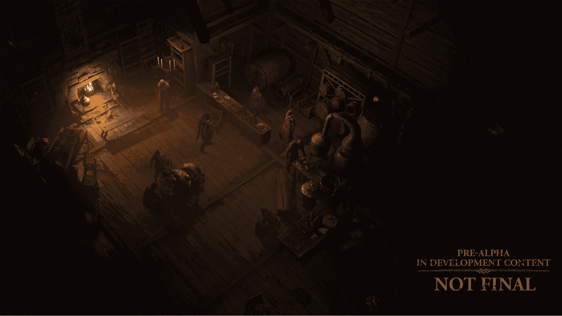 Personnage joueur dans une taverne brumeuse et faiblement éclairée dans Diablo 4