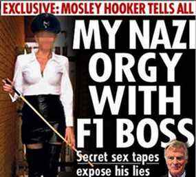 Scandale.  Mosley a été impliqué dans une bagarre avec le tabloïd britannique News of the World qu'il a finalement remporté.  GROUPE DE NOUVELLES