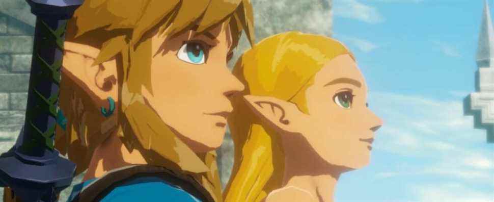 Close up of Link and Zelda standing together