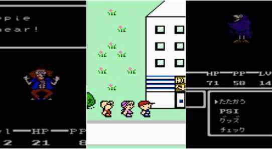 EarthBound Beginnings - A joined image of 3 screenshots.