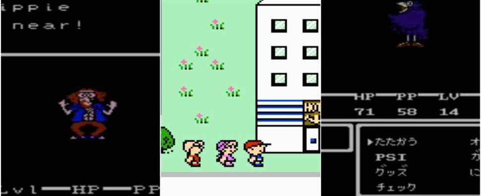 EarthBound Beginnings - A joined image of 3 screenshots.