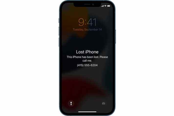 Un iPhone affichant le message de l'appareil perdu.
