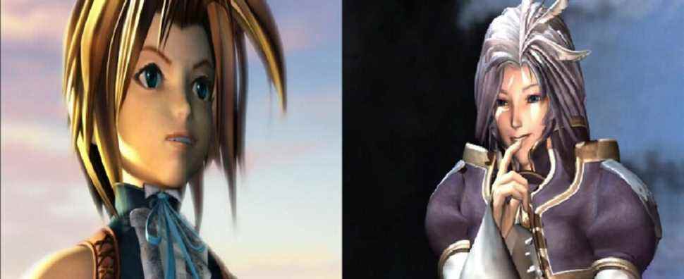 Final Fantasy 9 split image Zidane looking into the distance and Kuja looking down with a smirk